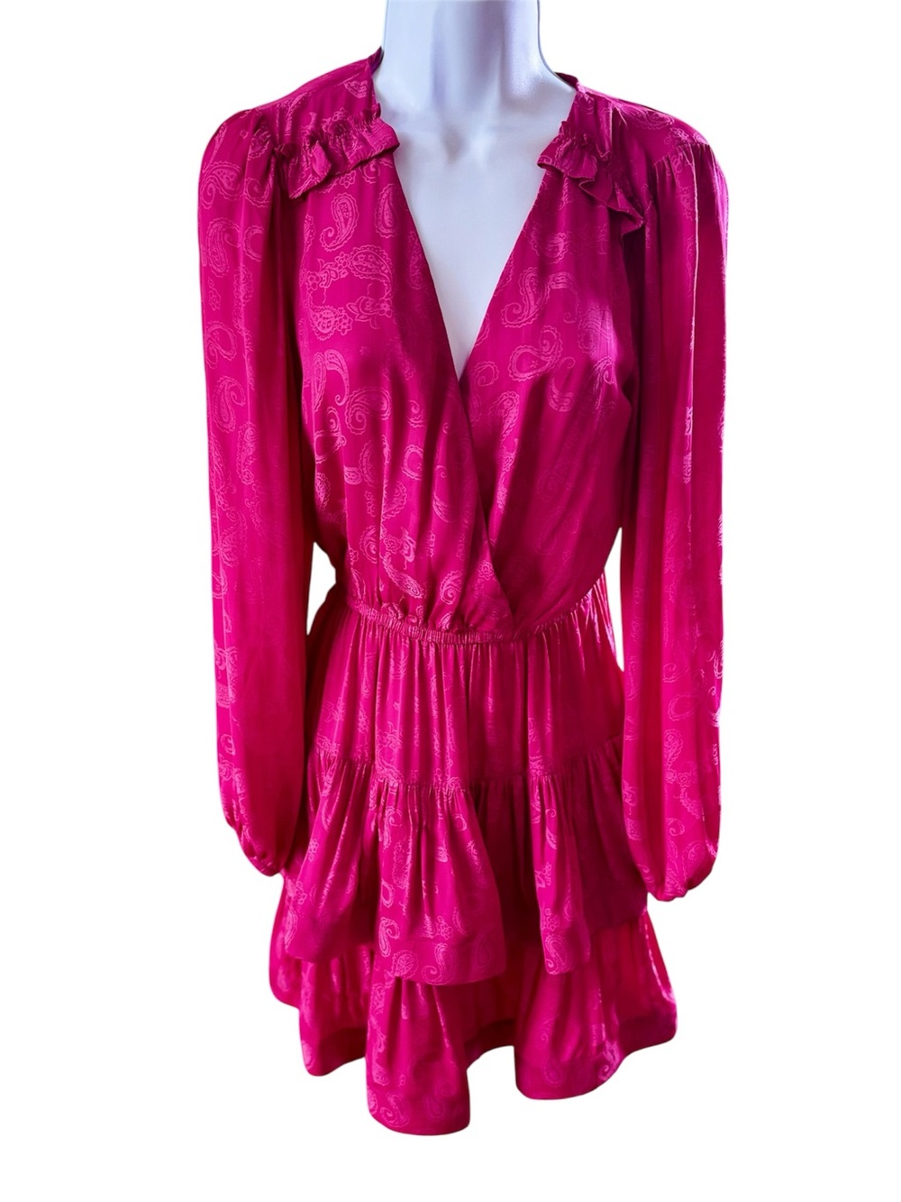Current Air fushia/hot pink Paisley Long Sleeve, tiered Dress -size XS